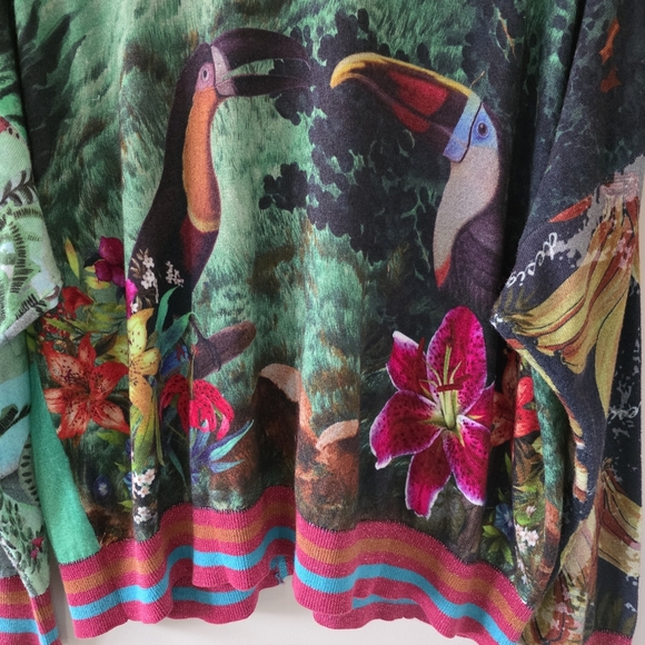 Desigual XL Eclectic Boho Art to Wear Tropical Floral Colorful Metallic Cardigan - Picture 15 of 16